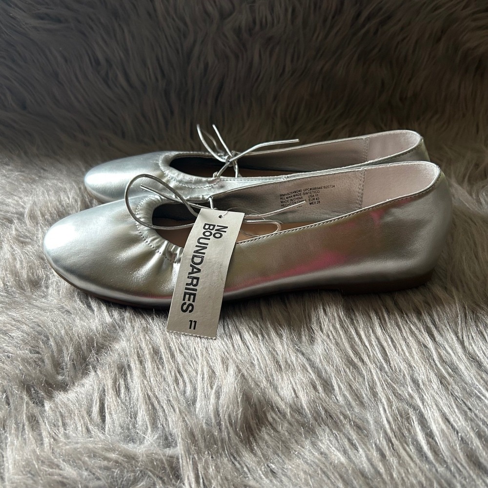 No Boundaries Ballet Bow Flats Women's Size 11 Gray Slip On Shoes Memory‎ Foam